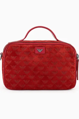 Emporio Armani Henkeltasche aus Veloursleder mit Schultergurt und Allover-Adler-Prägung