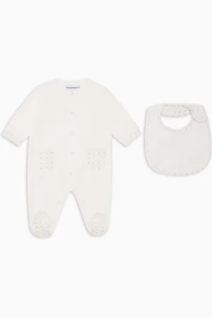 Emporio Armani Geschenkset Playsuit und Lätzchen aus Jersey mit Optical-Adler-Print