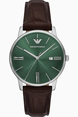 Emporio Armani Dreizeigeruhr mit braunem Lederarmband und Datumsanzeige