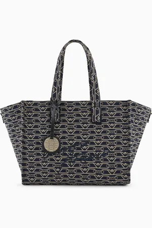 Emporio Armani Mittelgroßer Shopper aus Canvas mit durchgehendem Monogramm aus Jacquard-Stoff