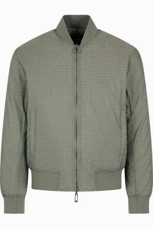 Emporio Armani Daunenjacke mit Bomberkragen zum Wenden aus Nylon-Jacquard mit durchgehendem Schriftzug