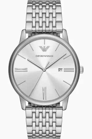 Emporio Armani Uhr mit drei Zeigern, Datumsanzeige und Edelstahlarmband