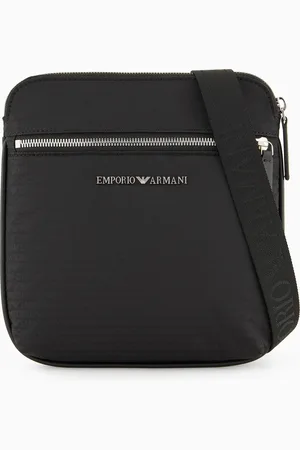 Emporio Armani Flache Umhängetasche aus Nylon in Jacquard-Stoff-Verarbeitung mit Allover-Logo