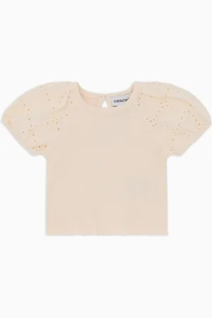 Emporio Armani T-Shirt mit Puffärmeln und Lochstickerei-Effekt