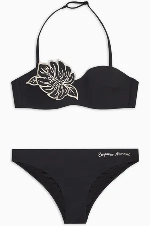 Emporio Armani ASV Gefütterter Bandeau-Bikini aus recyceltem Lycra mit Blattstickerei