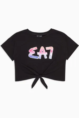 EA7 Logo Series Girl T-Shirt mit Rundhalsausschnitt aus Baumwollstretch