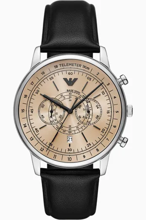 Emporio Armani Chronographenuhr aus schwarzem Leder mit Telemeter