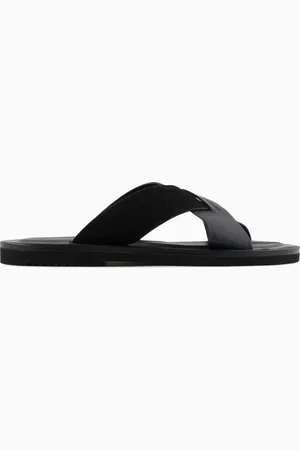 Emporio Armani Crossed-Sandalen aus gestreiftem Leder und Wildleder