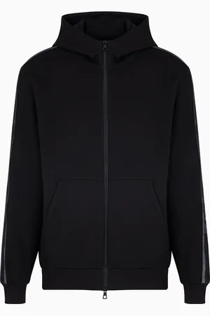 EA7 Logo Series Sweatshirt aus Baumwoll-Jersey mit Kapuze und Rei??verschluss