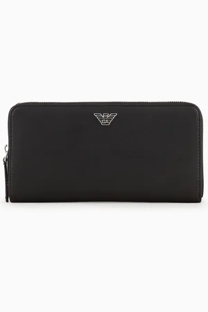 Emporio Armani ASV Portemonnaie mit Rundum-Reißverschluss aus wiederaufbereitetem Saffiano-Leder mit Adler-Plakette