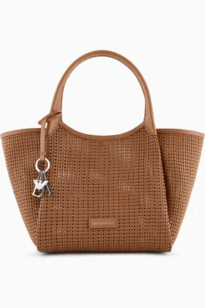 Emporio Armani Shopper aus geflochtenem Material mit Logo-Anhänger