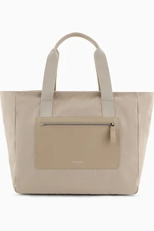 Giorgio Armani Mittelgroßer Shopper aus Nylon und vollnarbigem Leder