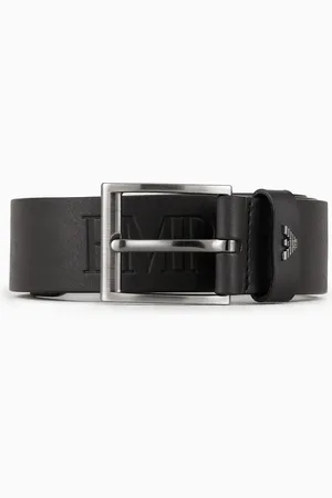Emporio Armani Gürtel aus getrommeltem Leder mit Maxi-Lettering-Logo