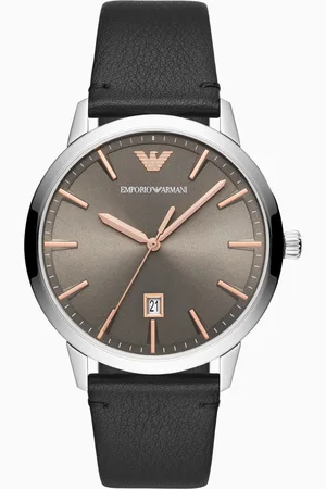 Emporio Armani Uhr mit Dreizeiger-Chronographenwerk, Datumsanzeige und schwarzem Lederarmband