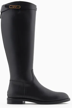 Emporio Armani Leder-Stiefel mit Riemen und Adlerplakette