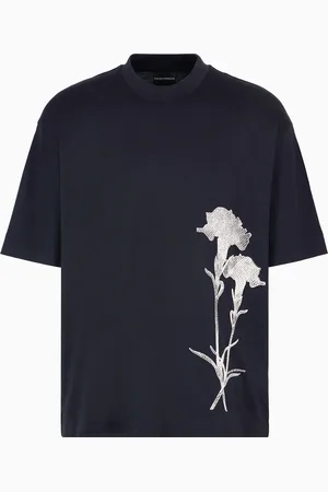 Emporio Armani ASV Oversize-T-Shirt aus Jersey mit Streifen-Stickerei in schattierter Optik