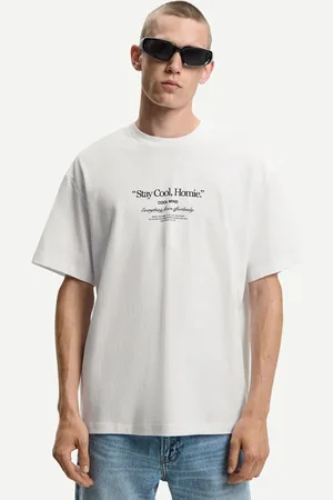 Bershka Oversize-T-Shirt Mit Kurzen Ärmeln Und Print Herren Xs Weiss