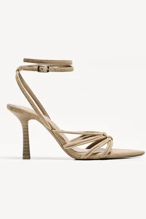 Bershka Riemchensandalen Mit Absatz Und Knöchelriemchen Damen 35 Sandfarbe