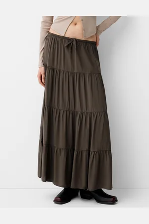 Bershka Midirock Mit Elastischem Bund Damen Xs Braun