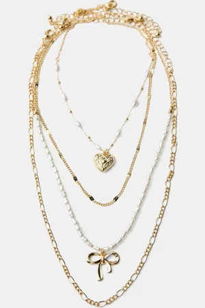 Bershka 4er-Pack Halsketten Mit Kunstperlen Damen Gold