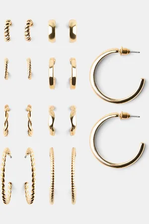 Bershka 9er-Pack Ohrringe Mit Textur Damen Gold