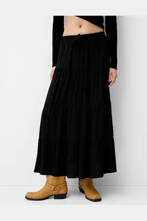 Bershka Midirock Mit Elastischem Bund Damen Xs Schwarz