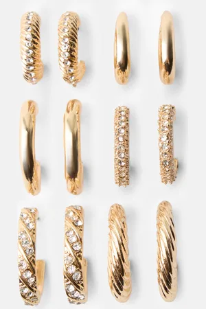 Bershka 6er-Pack Glänzende Ohrringe In Ringform Damen Gold