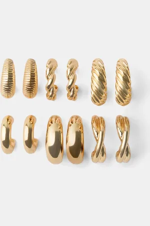 Bershka 9er-Pack Ohrringe In Ring-Form Damen Gold