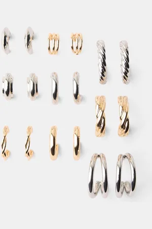 Bershka 9er-Pack Ohrringe In Ring-Form Damen Silber