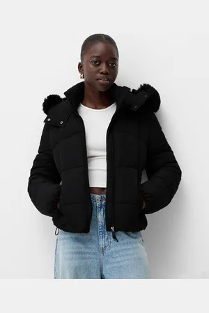 Bershka Steppjacke Aus Kunstfell Mit Kapuze Damen S Schwarz