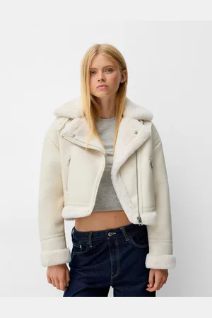 Bershka Doubleface-Bikerjacke Damen L Grbrochenes Weiss