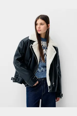 Bershka Doubleface-Bikerjacke Damen Xs Schwarz