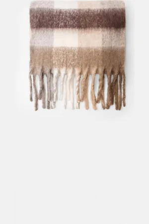 Bershka Karierter Schal Damen Sandfarbe