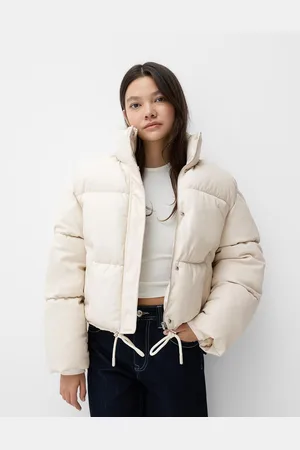 Bershka Pufferjacke Aus Kunstleder Damen Xs Rohweiß