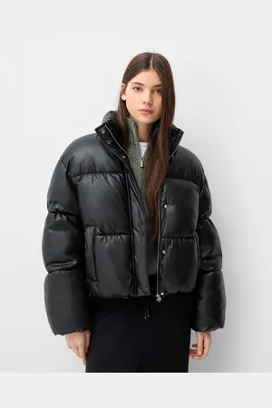 Bershka Pufferjacke Aus Kunstleder Damen Xs Schwarz