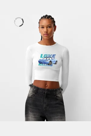 Bershka Cars Print Shirt Mit Langen Ärmeln Damen Xs Rohweiß