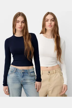 Bershka 2er-Pack Langarmshirts Mit Langen Ärmeln Und Rundausschnitt Damen M Kombiniert