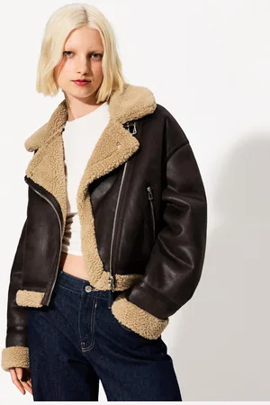 Bershka Doubleface-Bikerjacke Damen Xs Braun