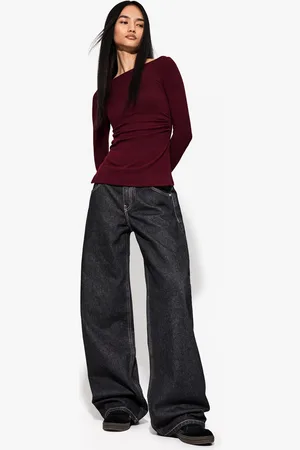 Bershka Langarmshirt Mit Raffung Damen Xs Bordeaux