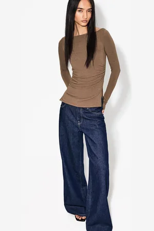 Bershka Langarmshirt Mit Raffung Damen Xs Nerzfarbe