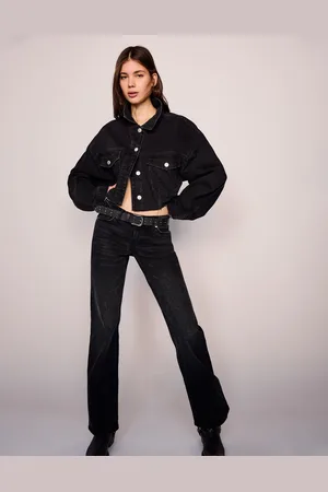 Bershka Low Waist Bootcut-Jeans Damen 32 Schwarz