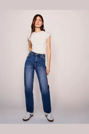 Bershka Mom-Jeans Mit Hohem Bund Damen 34 Blau