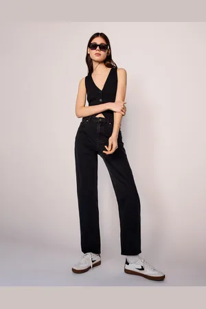 Bershka Mom-Jeans Mit Hohem Bund Damen 32 Schwarz
