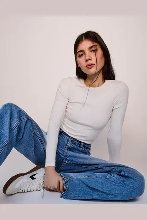 Bershka Mom-Jeans Mit Hohem Bund Damen 32 Ausgewaschenes Blau