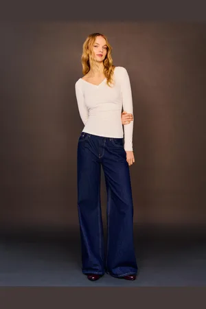 Bershka Langarmshirt Mit Langen Ärmeln V-Ausschnitt Und Raffung Damen Xs Rohweiß