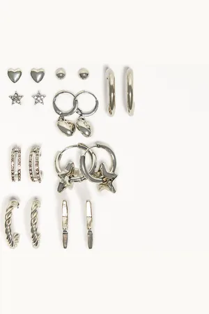 Bershka 9er-Pack Ohrringe Damen Silber
