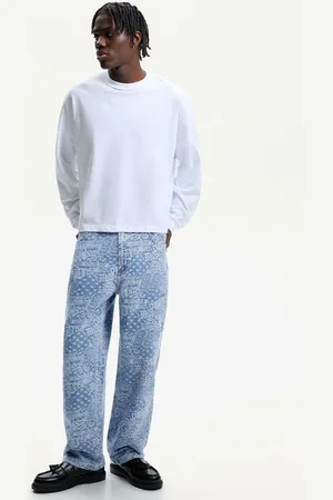 Bershka Baggy-Jeans Mit Jacquardmuster Herren 34 Blau