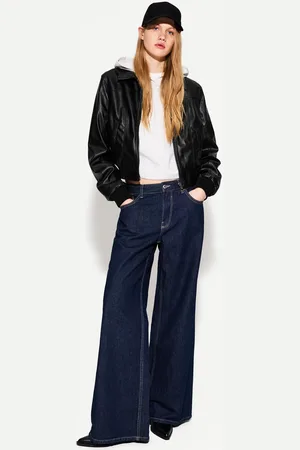 Bershka Kunstlederjacke Mit Rippenbündchen Damen Xs Schwarz