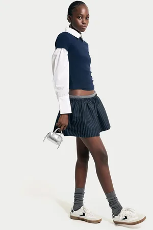 Bershka Minirock Mit Farblich Abgesetztem Bund Damen Xs Marinenblau