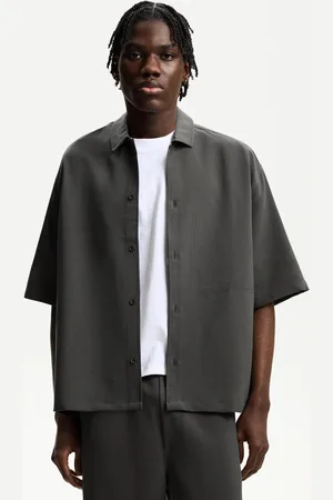 Bershka Tailoring-Hemd Im Boxy-Fit Mit Kurzen Ärmeln Herren Xs Dunkelgrau